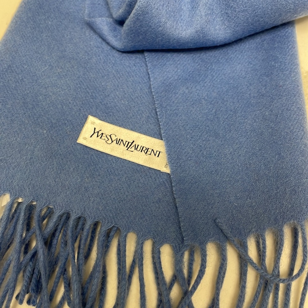YSL Wool/Cashmere light blue scarf - Picture 7 of 8